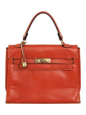 Vintage Gruppo Italiano Orange Lizard Embossed Leather Top Handle Bag